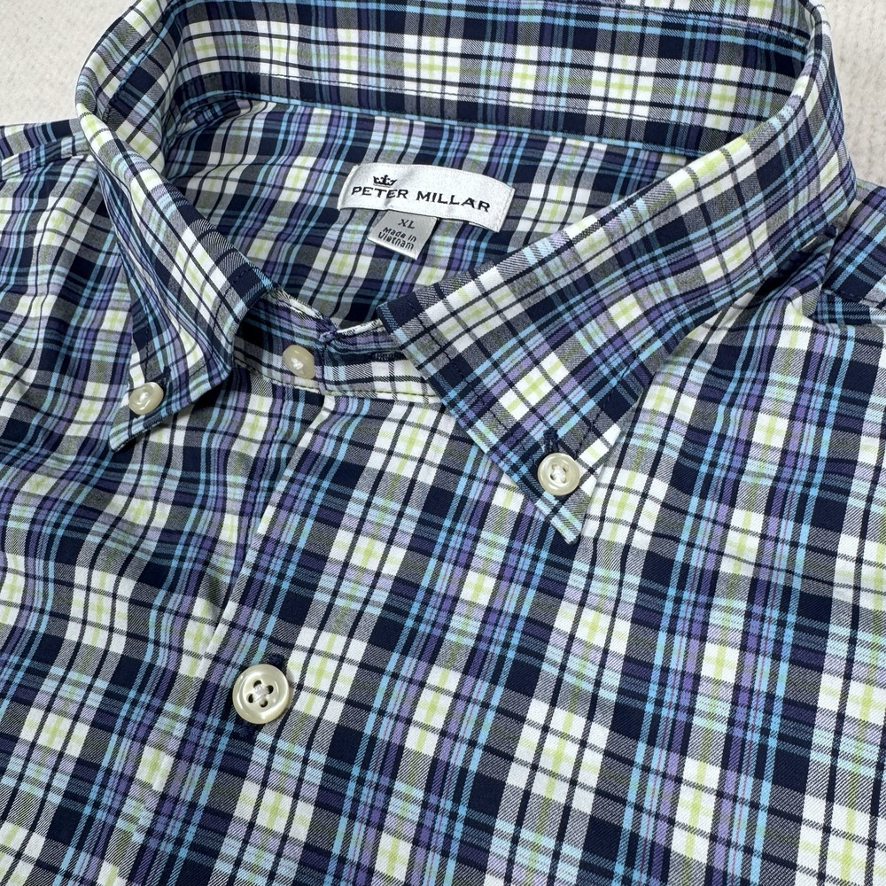 Peter Millar Shirt XL Crown‎ Sport Performance Nylon Stretch Button Front Plaid